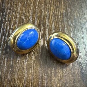 Vintage Stamped ROAN Gold Tone Oval Faux Blue Stone Cocktail Statement Fashion